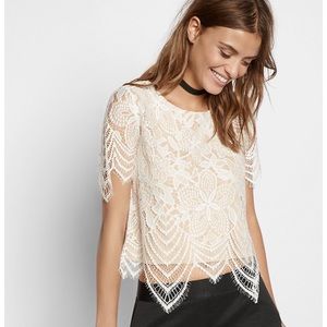 Express White All Over Lace Tee in Small